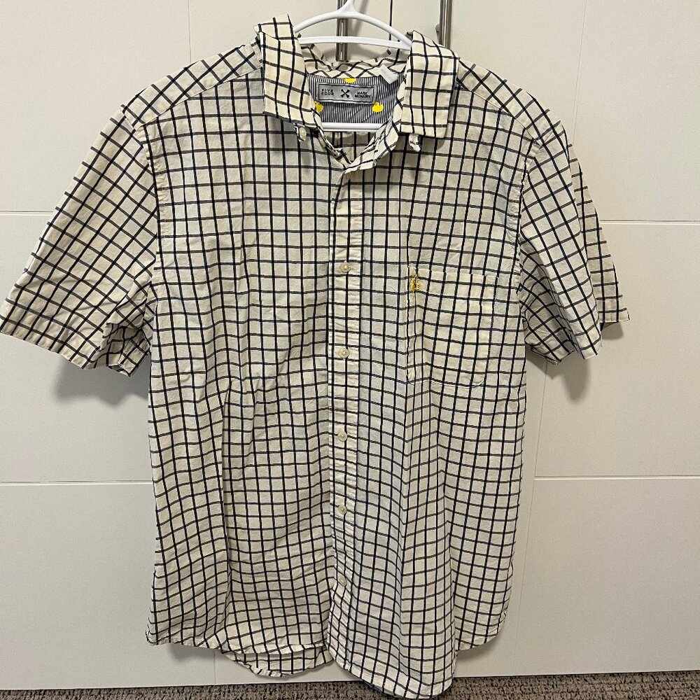 Five Four Short sleeve collar top  - White and Blue  - 100% Cotton